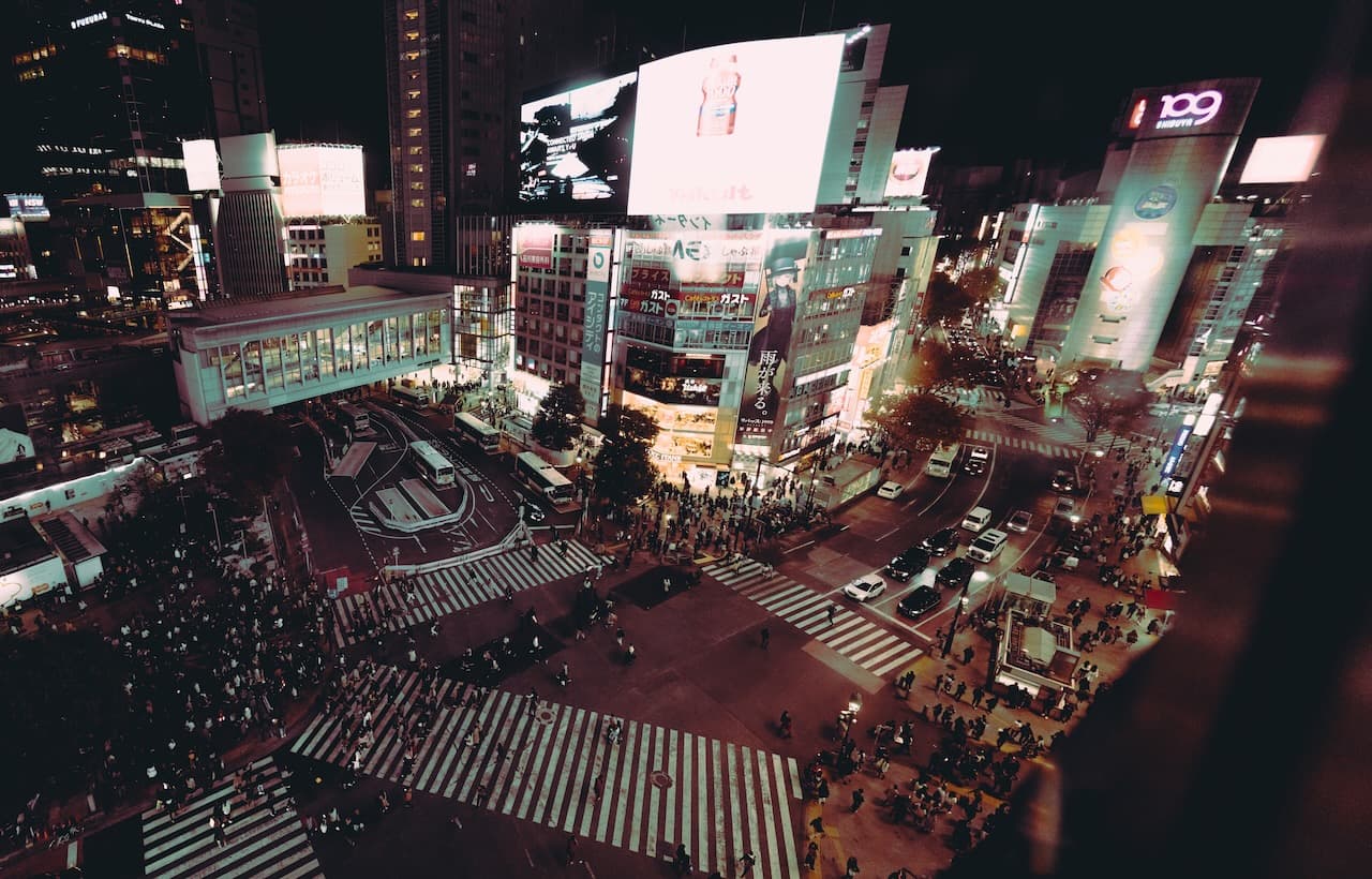 Shibuya Scramble from Mag's Park Rooftop Shibuya Crossing