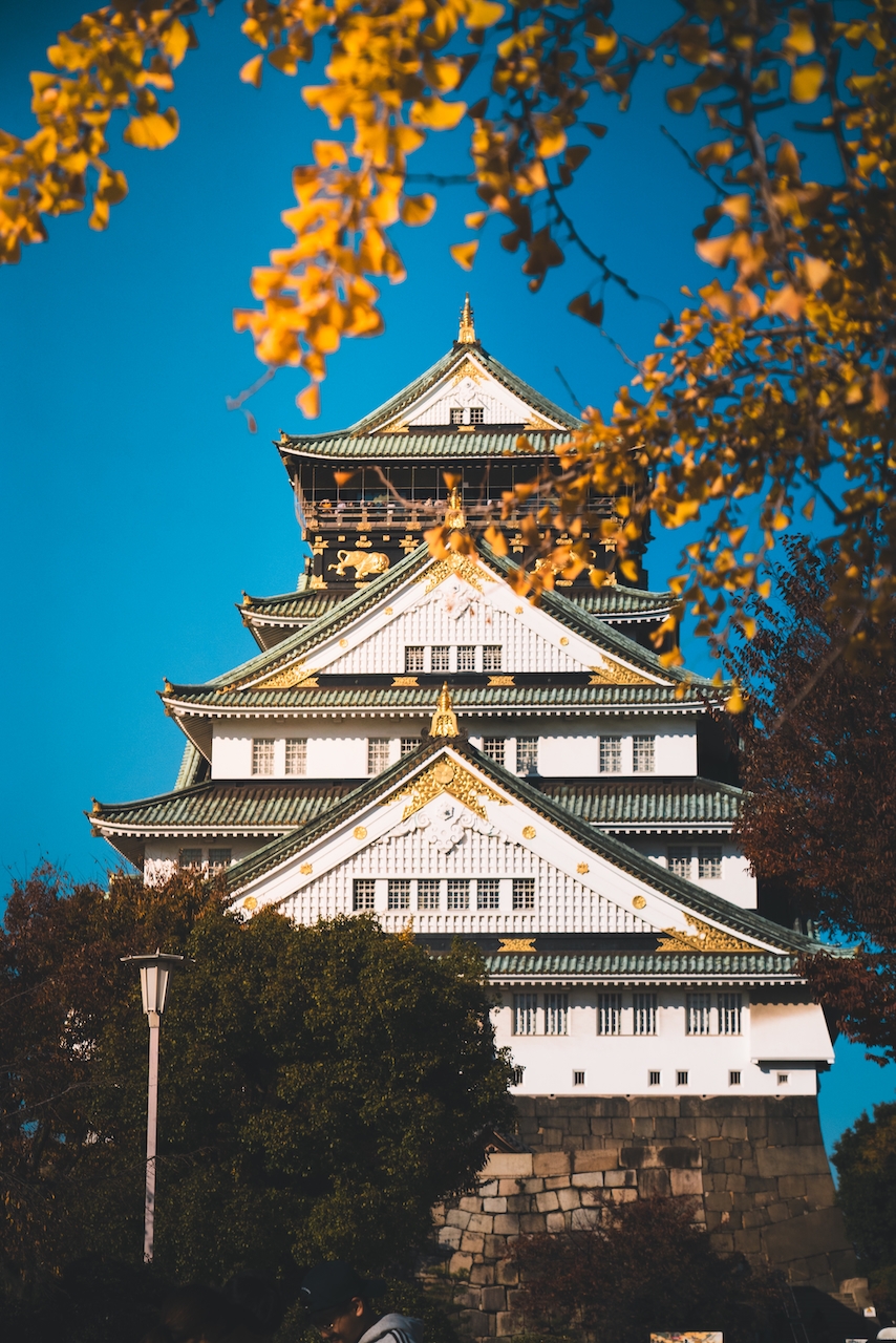 Osaka Castle with Fall Foliage